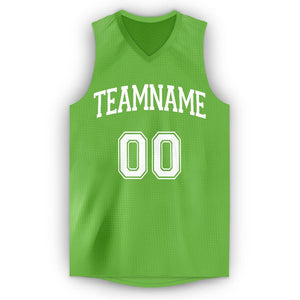 Custom Neon Green White V-Neck Basketball Jersey - Fcustom