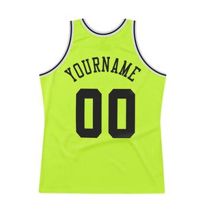 Custom Neon Green Black-White Authentic Throwback Basketball Jersey