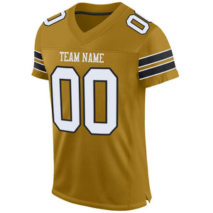 Custom Old Gold White-Black Mesh Authentic Football Jersey - Fcustom