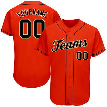 Custom Orange Black-Old Gold Authentic Baseball Jersey