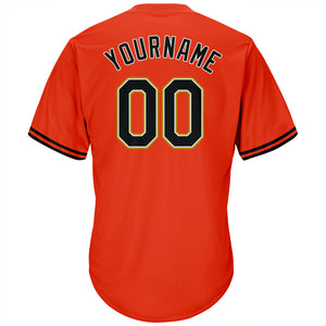 Custom Orange Black-Old Gold Authentic Throwback Rib-Knit Baseball Jersey Shirt