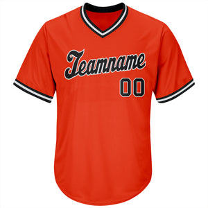 Custom Orange Black-White Authentic Throwback Rib-Knit Baseball Jersey Shirt