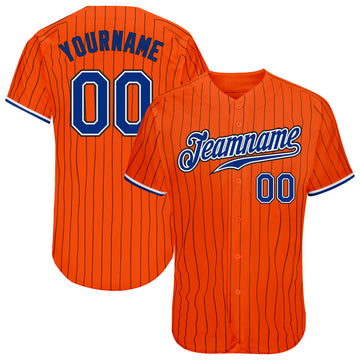 Custom Orange Black Pinstripe Royal-Black Authentic Baseball Jersey