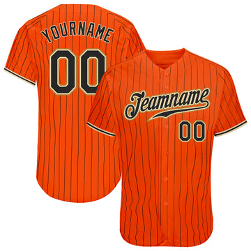 Custom Orange Black Pinstripe Black-Old Gold Authentic Baseball Jersey