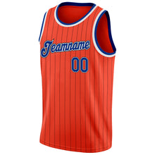 Load image into Gallery viewer, Custom Orange Black Pinstripe Royal-White Authentic Basketball Jersey
