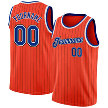 Load image into Gallery viewer, Custom Orange Black Pinstripe Royal-White Authentic Basketball Jersey
