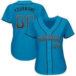 Custom Panther Blue Black-Gray Authentic Drift Fashion Baseball Jersey