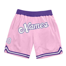 Load image into Gallery viewer, Custom Light Pink White-Purple Authentic Throwback Basketball Shorts
