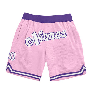 Custom Light Pink White-Purple Authentic Throwback Basketball Shorts