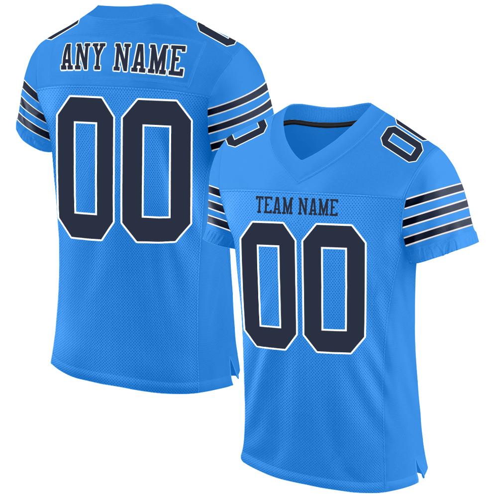 Custom Powder Blue Navy-White Mesh Authentic Football Jersey - Fcustom