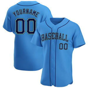 Custom Powder Blue Navy-Teal Authentic Baseball Jersey