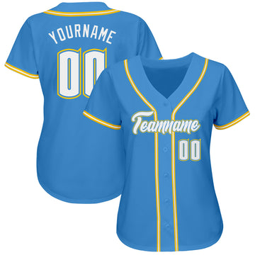 Custom Powder Blue White-Gold Authentic Baseball Jersey