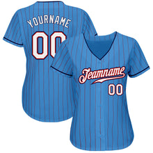 Load image into Gallery viewer, Custom Powder Blue Red Pinstripe White-Navy Authentic Baseball Jersey
