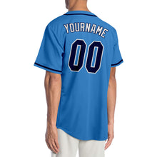 Load image into Gallery viewer, Custom Powder Blue Navy-White Authentic Baseball Jersey
