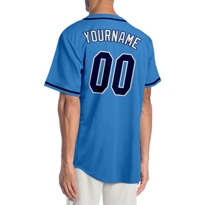 Custom Powder Blue Navy-White Authentic Baseball Jersey