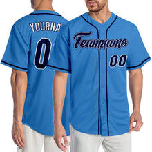 Load image into Gallery viewer, Custom Powder Blue Navy-White Authentic Baseball Jersey
