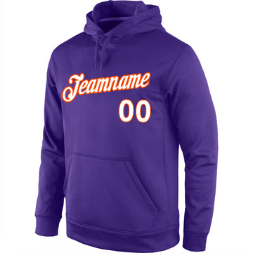 Custom Stitched Purple White-Orange Sports Pullover Sweatshirt Hoodie