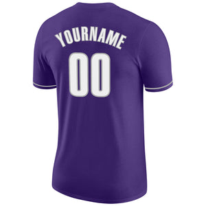 Custom Purple White-Gray Performance T-Shirt