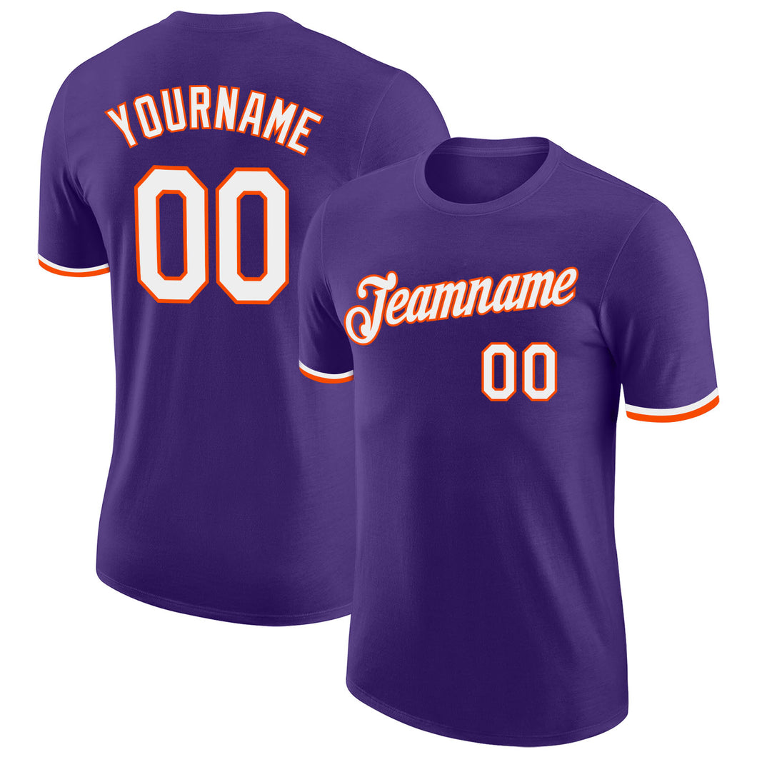 Custom Purple White-Orange Performance T-Shirt