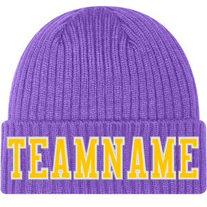 Custom Purple Gold-White Stitched Cuffed Knit Hat