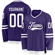 Load image into Gallery viewer, Custom Purple White Hockey Jersey
