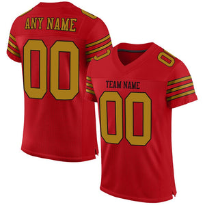 Custom Red Old Gold-Black Mesh Authentic Football Jersey - Fcustom