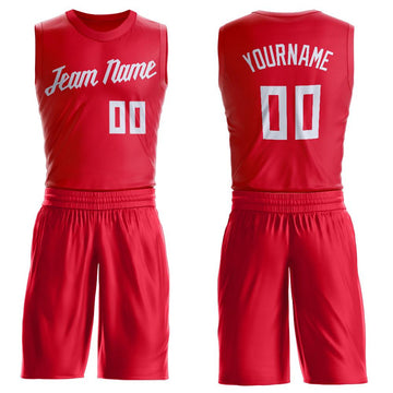 Custom Red White Round Neck Suit Basketball Jersey - Fcustom