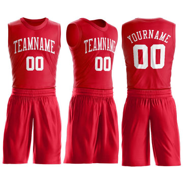 Custom Red White Round Neck Suit Basketball Jersey - Fcustom