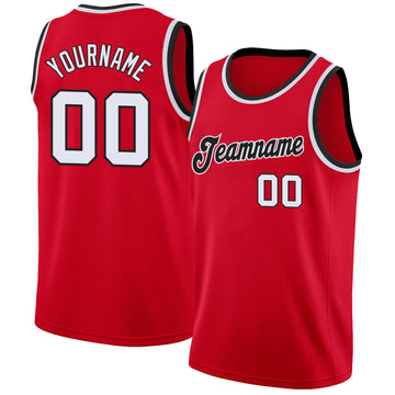 Custom Gray Black Pinstripe Red-White Authentic Basketball Jersey in 2023