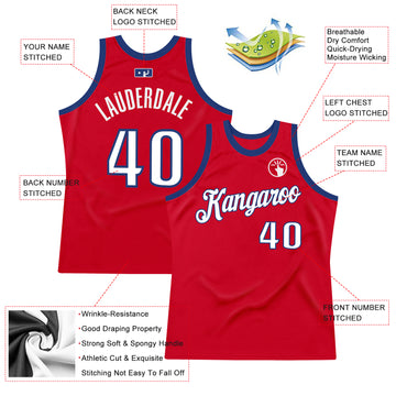 Custom Red White-Royal Authentic Throwback Basketball Jersey