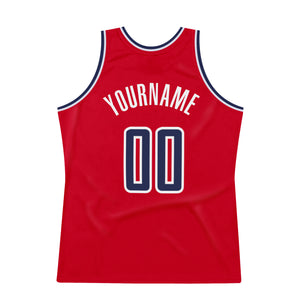 Custom Red Navy-White Authentic Throwback Basketball Jersey