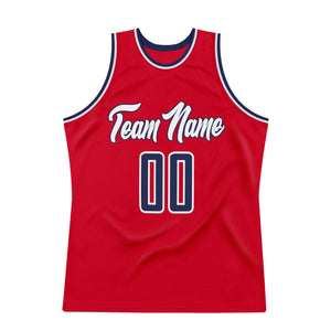 Custom Red Navy-White Authentic Throwback Basketball Jersey