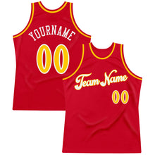 Load image into Gallery viewer, Custom Red Gold-White Authentic Throwback Basketball Jersey
