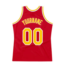 Load image into Gallery viewer, Custom Red Gold-White Authentic Throwback Basketball Jersey
