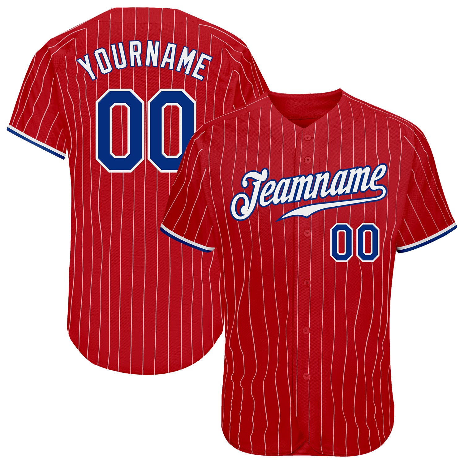 Custom Cream Red Pinstripe Red-Navy Authentic Baseball Jersey