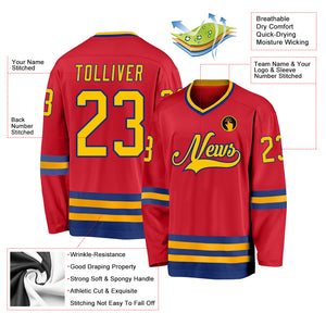 Custom Red Gold-Royal Hockey Jersey