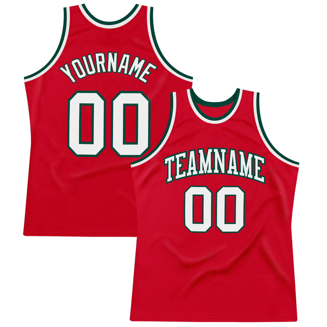 Custom Red White-Green Authentic Throwback Basketball Jersey