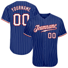 Load image into Gallery viewer, Custom Royal White Pinstripe White-Red Authentic Baseball Jersey
