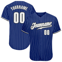 Load image into Gallery viewer, Custom Royal White Pinstripe White-Black Authentic Baseball Jersey
