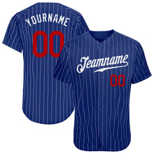 Load image into Gallery viewer, Custom Royal White Pinstripe Red Authentic Baseball Jersey
