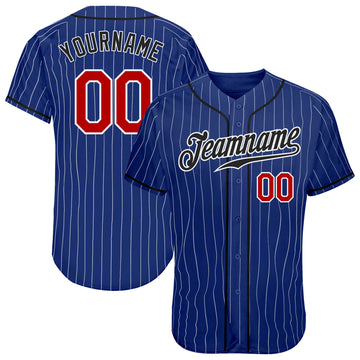 Custom Royal White Pinstripe Red-Black Authentic Baseball Jersey