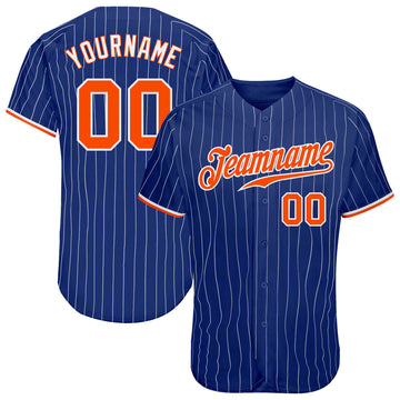 Custom Royal White Pinstripe Orange-White Authentic Baseball Jersey