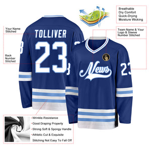 Custom Royal White-Light Blue Hockey Jersey