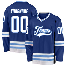 Load image into Gallery viewer, Custom Royal White-Light Blue Hockey Jersey
