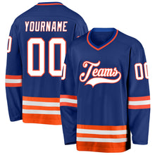 Load image into Gallery viewer, Custom Royal White-Orange Hockey Jersey
