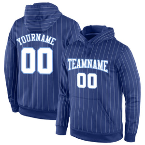 Custom Stitched Royal White Pinstripe White-Light Blue Sports Pullover Sweatshirt Hoodie