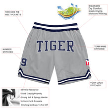 Load image into Gallery viewer, Custom Gray Navy-White Authentic Throwback Basketball Shorts
