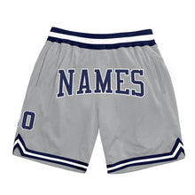 Load image into Gallery viewer, Custom Gray Navy-White Authentic Throwback Basketball Shorts
