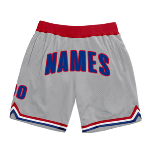 Custom Gray Royal-Red Authentic Throwback Basketball Shorts