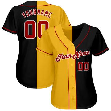 Custom Black Red-Yellow Authentic Split Fashion Baseball Jersey